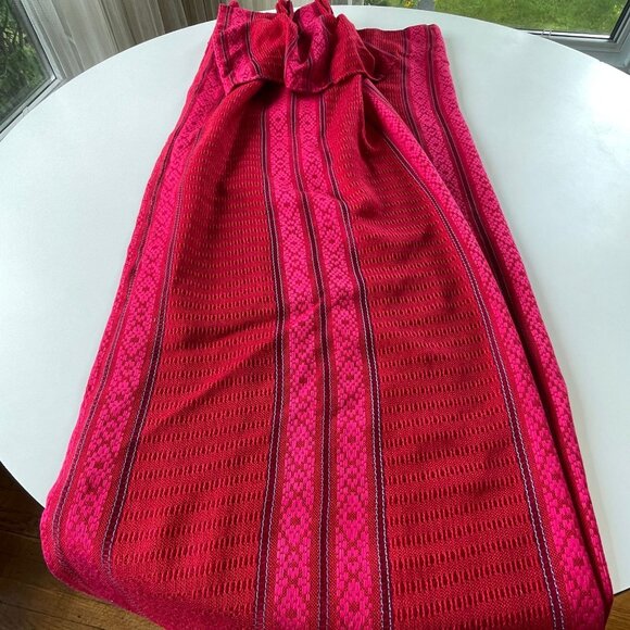 Vintage 70s curtain, red, pink, purple stripes, ruffled top, pleated panel - Picture 4 of 10